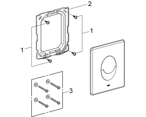 Einzelteile eines Betätigungsplatten-Sets für ein WC