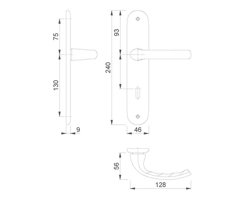 Dessin technique d''une poignée de porte avec dimensions