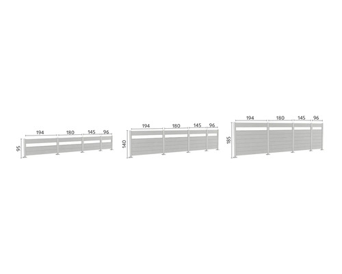 Image de différents éléments de protection visuelle avec indications de dimensions.