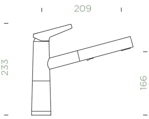 Technische Zeichnung einer Armatur mit Maßangaben.