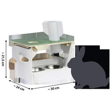 Clapier avec station d''alimentation et biberon avec indication de taille