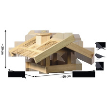 Vogelhaus aus Holz mit Dach und Maßangaben