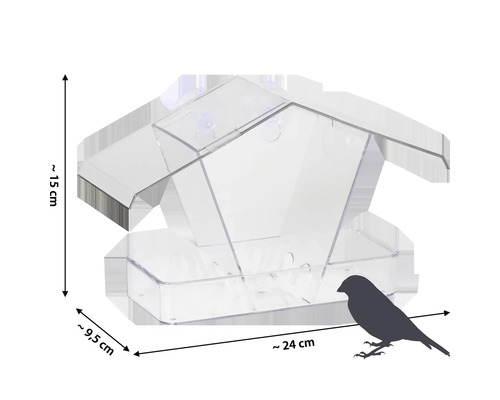 Mangeoire pour oiseaux en plastique avec ventouses et dimensions