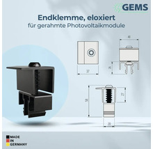 Endklemme, eloxiert, für gerahmte Photovoltaikmodule, mit Maßangaben