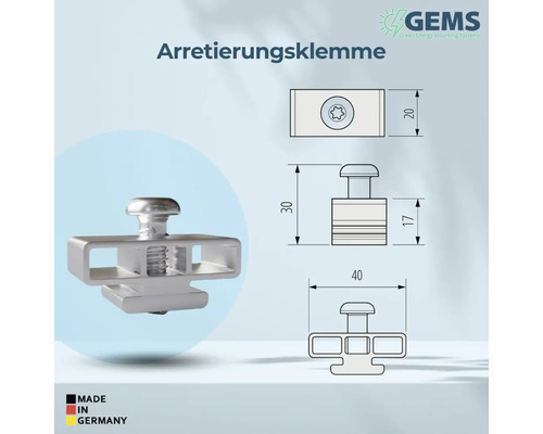 Arretierungsklemme mit Maßangaben
