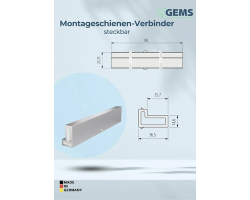 Montageschienenverbinder mit Massangaben