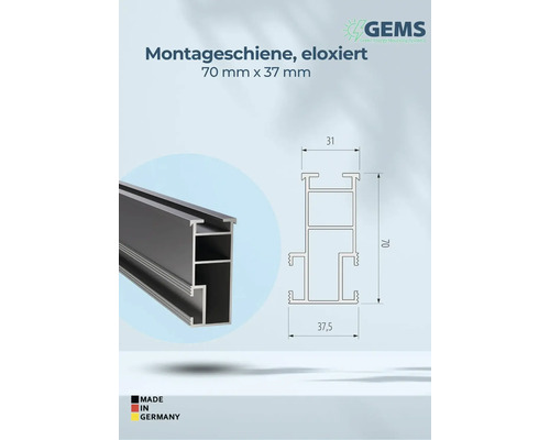 Eloxierte Montageschiene mit den Maßen 70 mm x 37 mm.