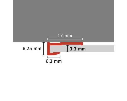Image des dimensions d''un profilé : 17 mm, 6,25 mm, 6,3 mm et 3,3 mm.
