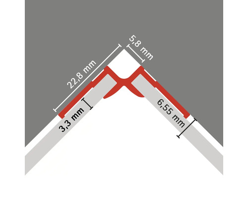 Dessin technique d''un profilé d''angle avec indications de dimension