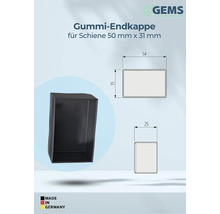 Gummi-Endkappe für Schiene 50 mm x 31 mm