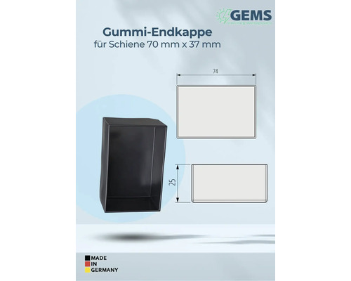 Gummi Endkappe für Schiene 70 mm x 37 mm