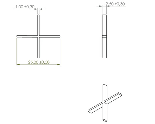 Technische Zeichnung eines Fugenkreuzes mit Maßangaben