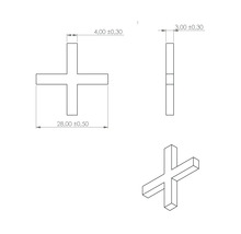 Technische Zeichnung eines Fugenkreuzes mit Maßangaben