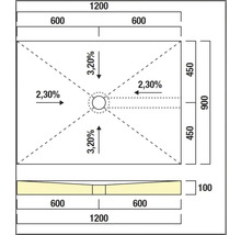 Dessin technique d'un receveur de douche avec dimensions