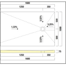Dessin technique d'un receveur de douche avec indications de dimensions.