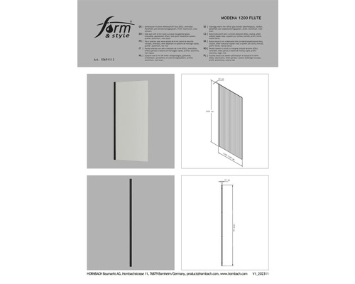 Seitenwand mit 6 mm Wellenschliff-Glas, reversibel, Perleffekt und Schnellmontagesystem, Profil: Aluminium