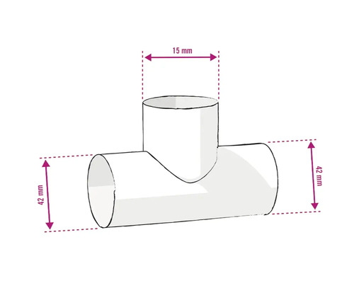 Illustration d''un raccord en T avec les dimensions 15 mm et 42 mm.