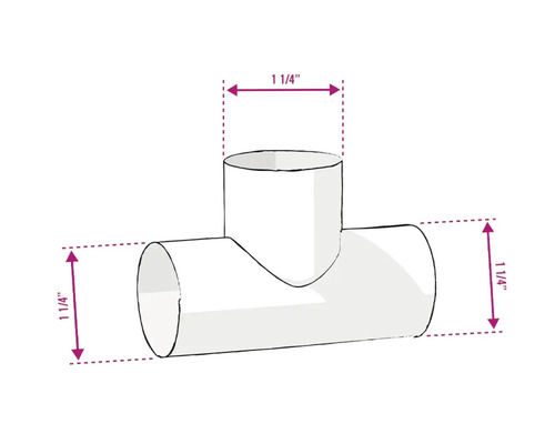 Abbildung eines T-Stücks mit den Maßen 1 1/4 Zoll