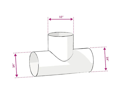 Illustration eines T-Stücks mit den Maßen 1/2 Zoll und 3/4 Zoll