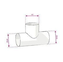 Illustration d''un raccord en T avec des dimensions de 20 mm et 1/2 pouce.