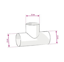Illustration eines T-Stücks mit einem Durchmesser von 32 Millimetern.