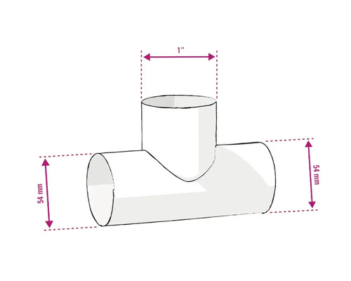 Raccord en T avec des dimensions de 54 mm et 1 pouce