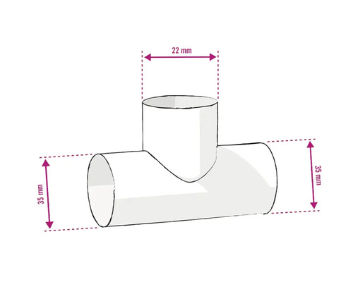 Image d''un raccord en T avec les dimensions 22 mm et 35 mm.