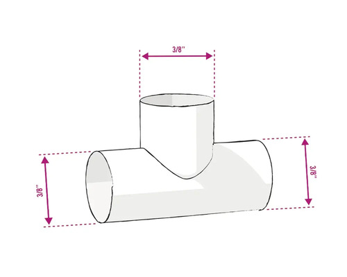 Illustration eines T-Stücks mit einer Größe von 3/8 Zoll
