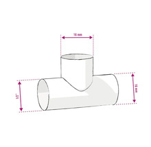 Illustration d''un raccord en T avec des dimensions de 16 mm et 1/2 pouce