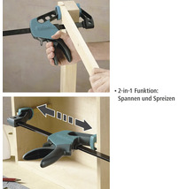Serre-joint à une main Wolfcraft utilisé pour serrer et écarter des pièces.