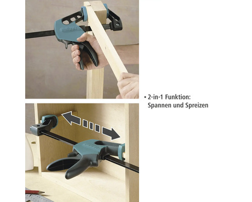 Wolfcraft Einhandzwinge zur Holzbearbeitung im Einsatz