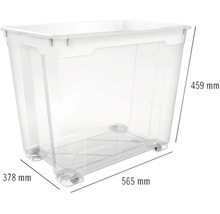 Boîte de rangement en plastique avec roulettes, dimensions 565 mm x 378 mm x 459 mm