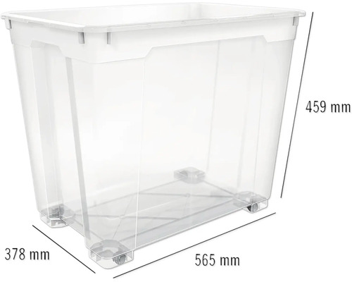 Boîte de rangement en plastique avec roulettes, dimensions 565 mm x 378 mm x 459 mm