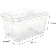 Aufbewahrungsbox aus Kunststoff mit den Maßen 260 x 174 x 148 Millimeter
