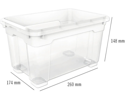 Aufbewahrungsbox aus Kunststoff mit den Maßen 260 x 174 x 148 Millimeter