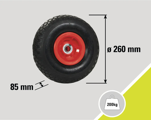 Rad mit einem Durchmesser von 260 Millimeter und einer Traglast von 200 Kilogramm