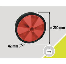 Roue d''un diamètre de 200 millimètres et d''une capacité de charge de 25 kilogrammes.