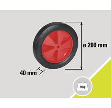 Roue de brouette avec des dimensions de 200 mm de diamètre et 40 mm de largeur