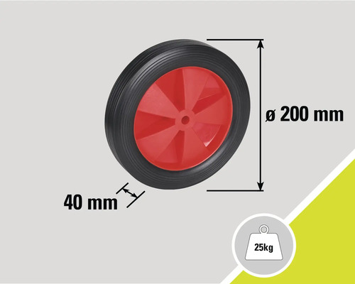 Schubkarrenrad mit den Maßen 200 mm Durchmesser und 40 mm Breite