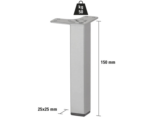 Pied de meuble, 150 mm de haut, capacité de charge 50 kg