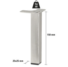 Pied de meuble en métal, 150 mm de haut, supporte jusqu''à 50 kg