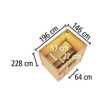 Vue de dessus du sauna de jardin avec dimensions en centimètres