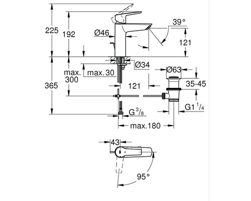 Dessin technique d''un robinet avec dimensions