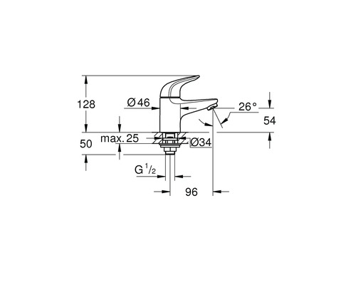 Dessin technique d'un robinet avec indications de dimensions