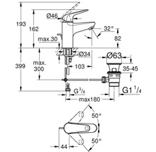 Dessin technique d'un robinet avec dimensions