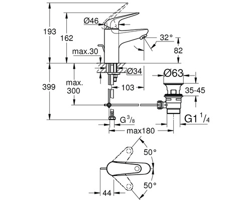 Dessin technique d'un robinet avec dimensions