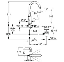 Dessin technique d'un robinet avec dimensions.