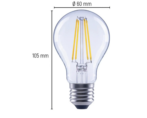 Image d''une lampe LED claire mesurant 60 mm de diamètre et 105 mm de hauteur.