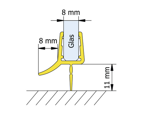 Technische Zeichnung einer Duschdichtung mit Maßangaben