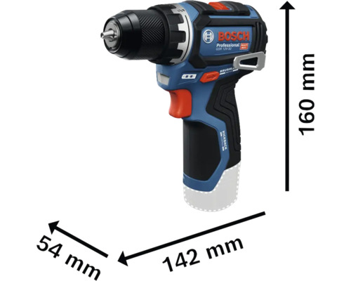 Bosch Professional GSR 12V-32 Akku-Bohrschrauber mit Größenangaben